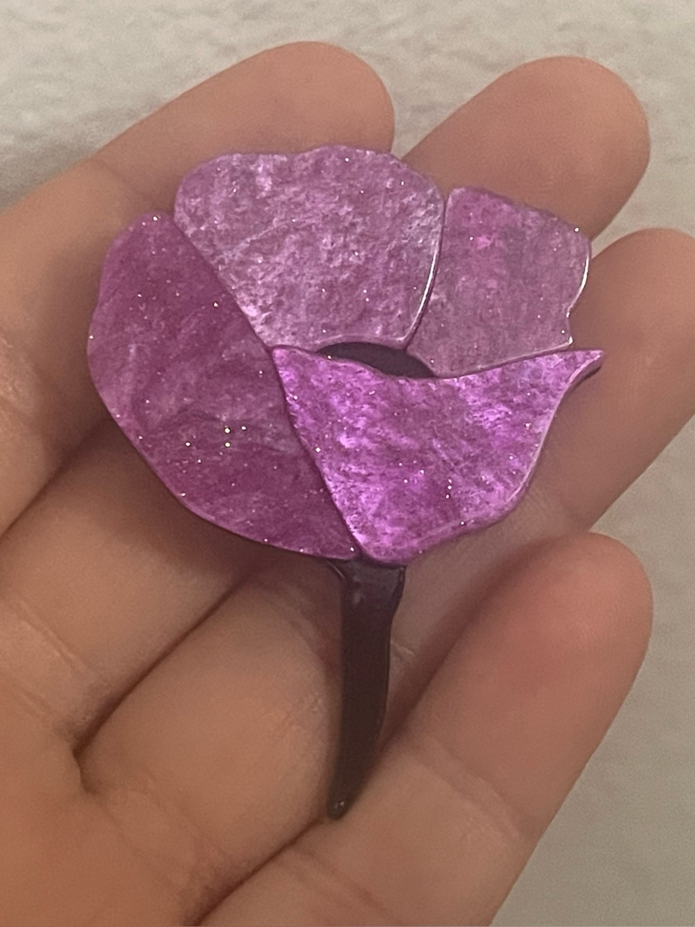 Purple Poppy Flower Resin, Acrylic brooch
